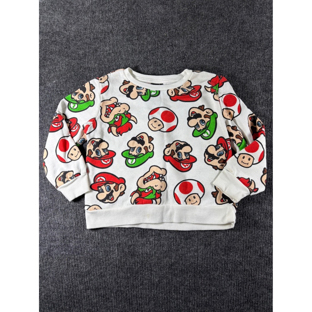 Nintendo Super‎ Mario Bros All Over Print Pullover Sweatshirt White Kids 4T